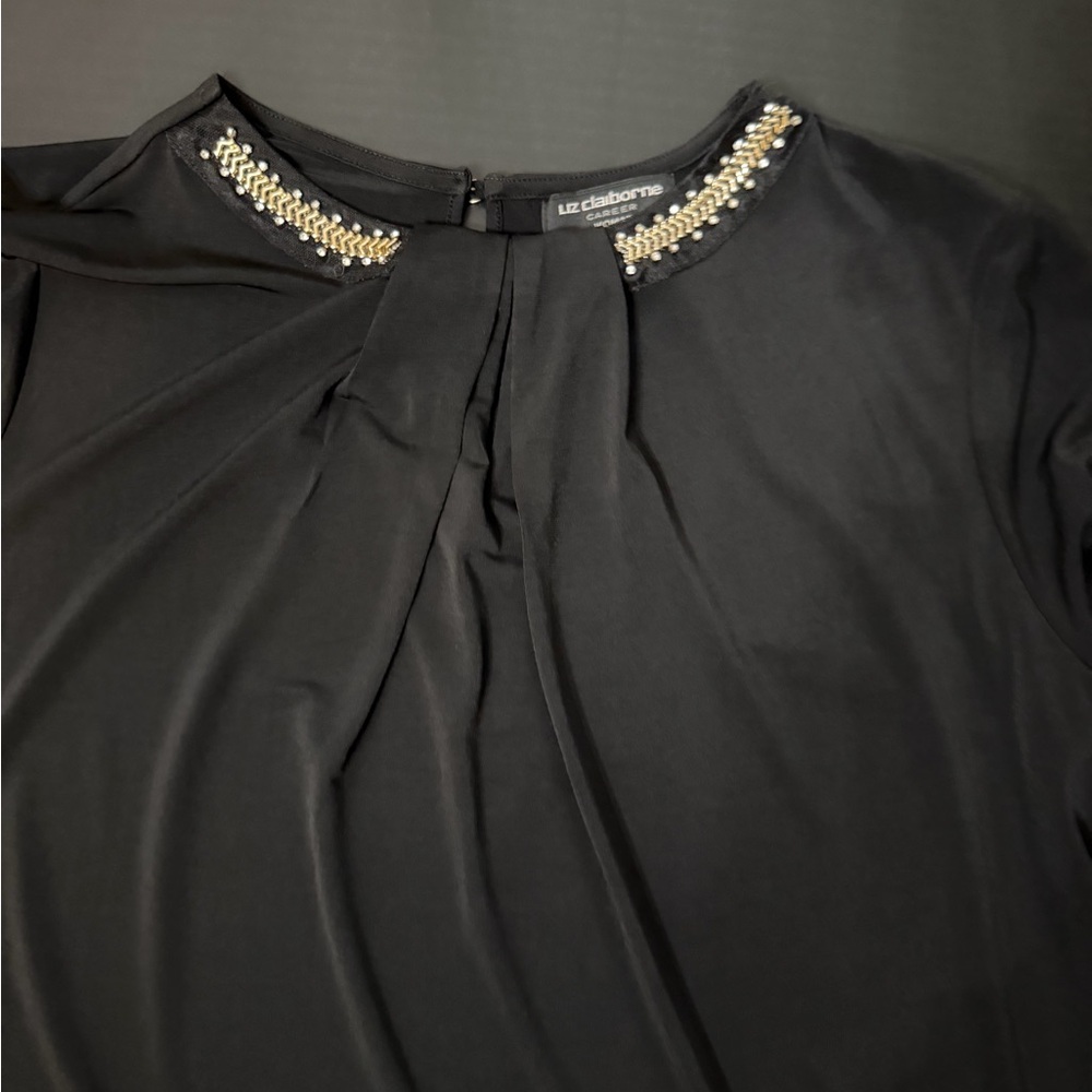 Liz Claiborne Black Top with Embellished Neckline
